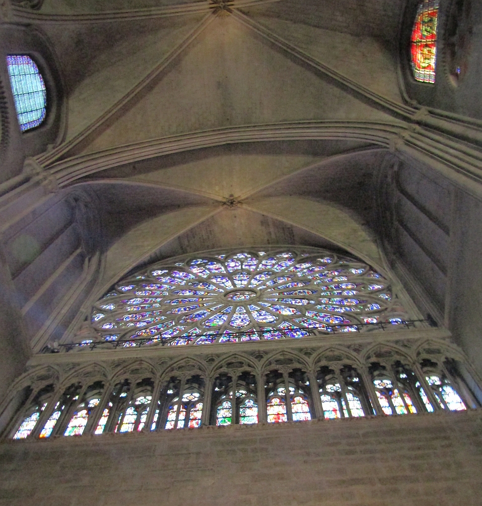 Notre Dame Cathedral South rose stained window and ceiling - photo by Lysandra Furstenberg