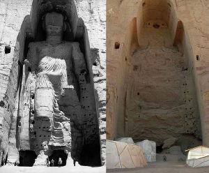 Taller Buddha of Bamiyan before and after destruction. Source, Wikipedia