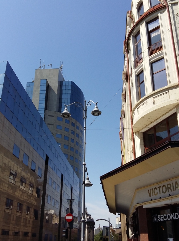 Street Lamps from Bucharest, Romania, A twin, low energy prismatic street light on Calea Victoriei, bordering old and new. Bucharest. Image by @PatFurstenberg
