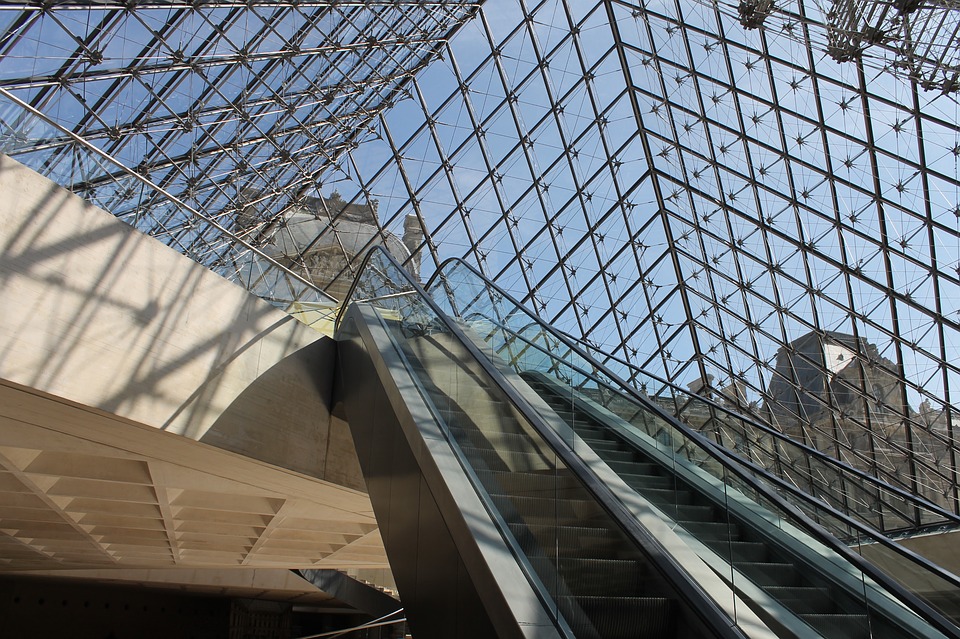 Louvre Museum. Glass Pyramid - down the escalator (ground floor- lower level) - fastest route to see the Mona Lisa