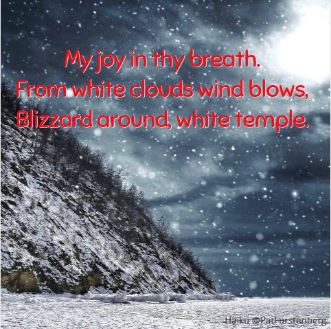 Christmas haiku, blizzard, white temple