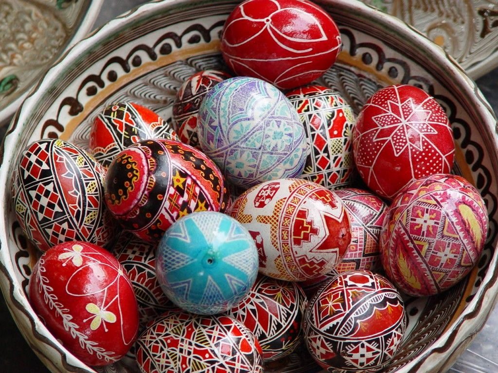 Orthodox Easter red and white painted eggs, symbolism