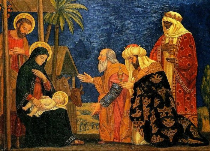  The Magi by Henry Siddons Mowbray, 1915 . oldest christmas carol Jesus Refulsit Omnium