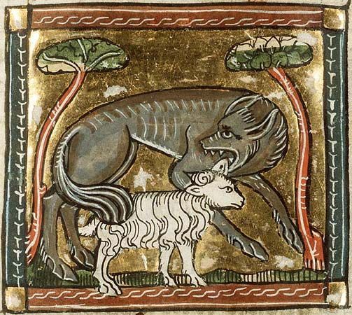 a wolf and a lamb, medieval art