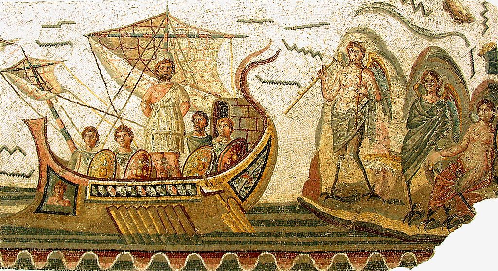 Odysseus and the Sirens, Roman mosaic, second century AD