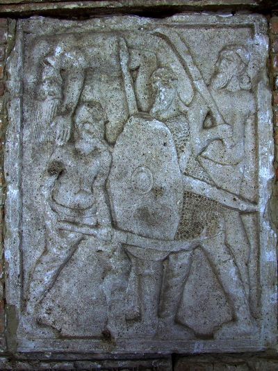 Transylvania during the Roman Dacia until 4th century AD - Roman monument commemorating the Battle of Adamclisi shows Dacian warriors wielding a two-handed falx, weapon later used by Romans as siege hook