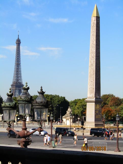 Eiffel Tower, ‘Luxor’ Obelisk and a lamp post in Place de la Concorde