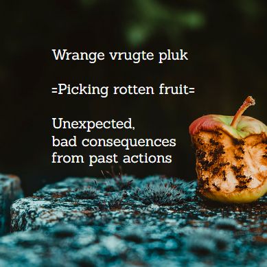 Wrange vrugte pluk = Picking rotten fruit. Bad consequences from past actions