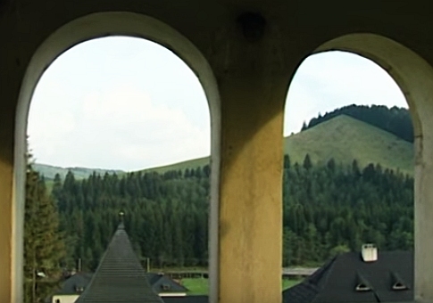 Putna Monastery view of the forested hills, a legend
