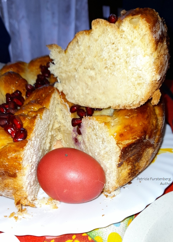 Easter pasca and a red egg to celebrate Resurrection of Jesus
