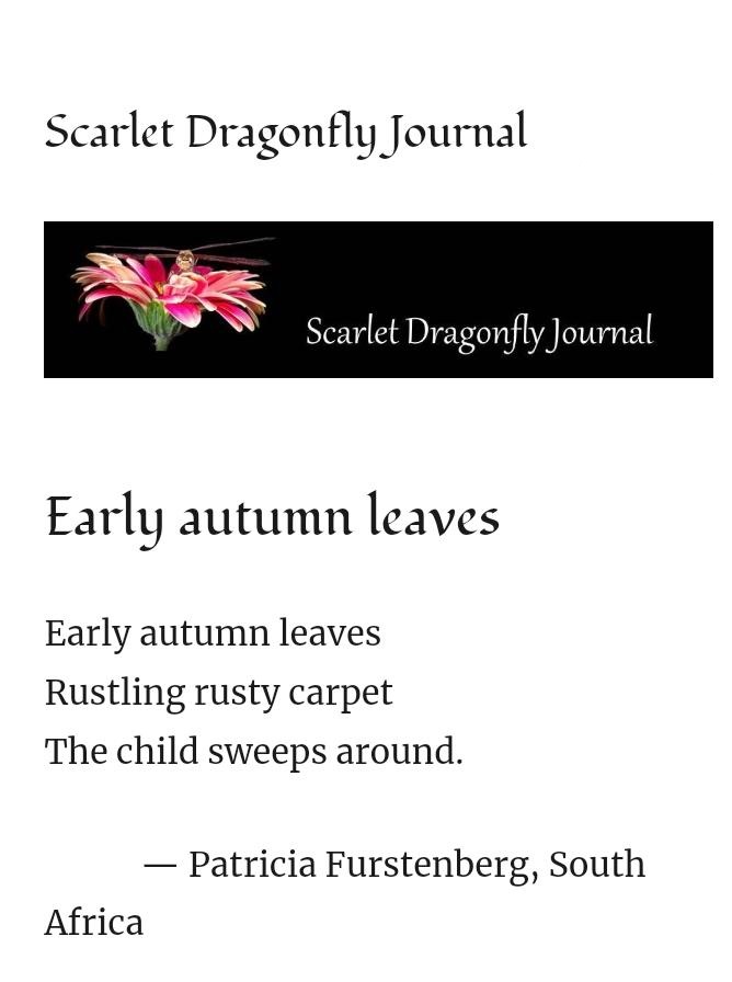 autumn haiku Patricia Furstenberg Scarlet Dragonfly Journal