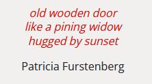 old wooden door
like a pining widow
hugged by sunset - haiku Patricia Furstenberg
