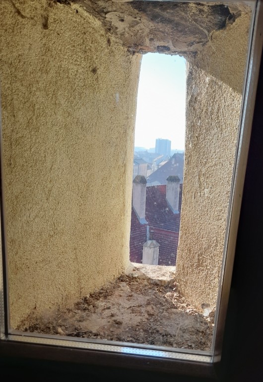 narrowest slit window view Sibiu