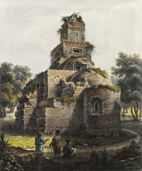 Franz Jaschke: 19th century painting of Demsus, Dacian Roman monument in Hateg valley Transylvania