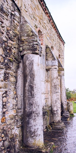 Densus church, roman columns in a Christian church raised in place of a Dacian temple dedicated to Zalmoxis
