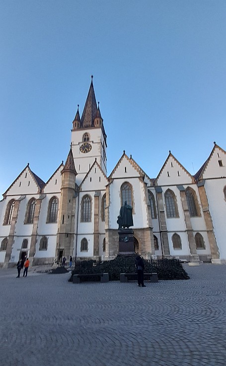 Sibiu Evangelical Catheral Northern Facade and Brukenthal Statue