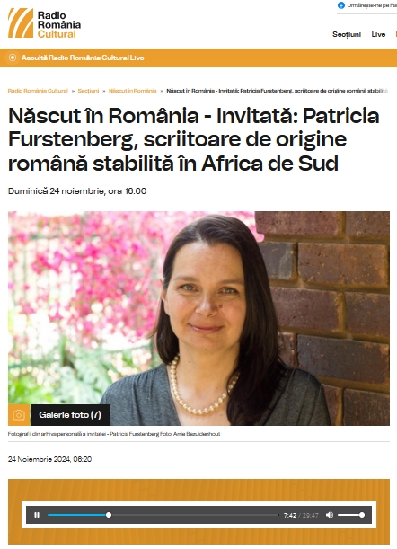 Patricia Furstenberg Nascut in Romania Radio Romania Cultural interviu Dana Pitrop