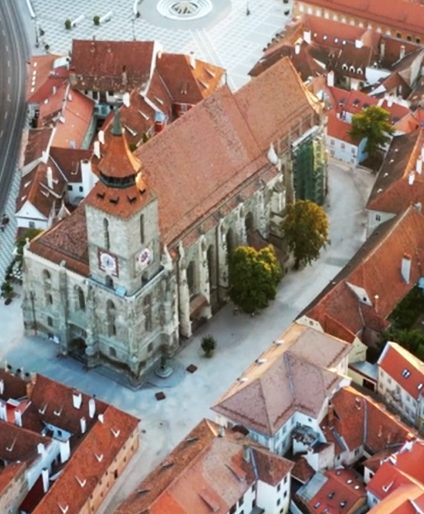 Brasov Black Church Honterus square aerial view