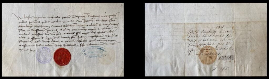 Latin letter written by Vlad Dracula Impaler Tepes to Mayor Sibiu Altemberger August 4, 1475. Front, back