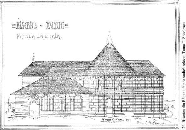Balteni Church, a TT Socolescu drawing of the present building, Institutul National al Patrimoniului Romania