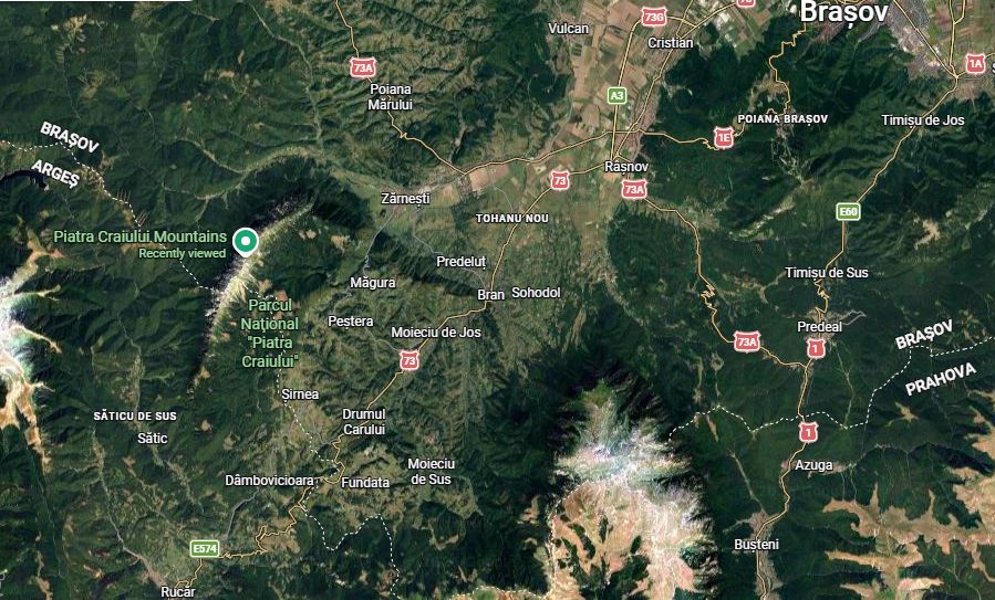 Map of where Vlad Dracula would have traveled, November 1462, from Brasov (NE above) towards Rucar Pass (SV), past Piatra Craiului - where he was captured by János (Jan) Jiskra, a mercenary under Corvinus pay, supposed to aid Vlad.